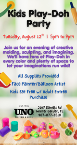 You're Invited to Our Play-Doh Party at UNOs Winter Garden August 12th